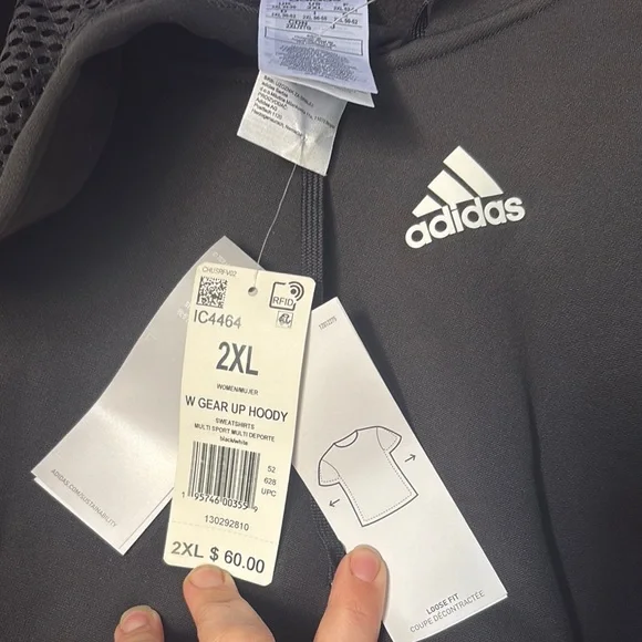 Adidas Black Hoodie with White Stripes - Picture 3 of 6